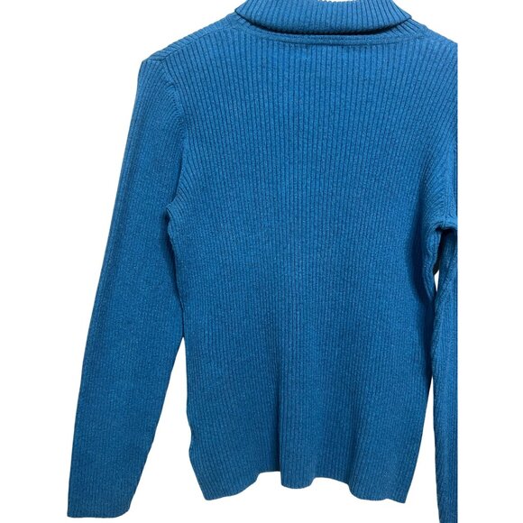 St. Johns Bay Women Classic Blue Ribbed Turtleneck Sweater X-Large Cotton Blend - Picture 8 of 16